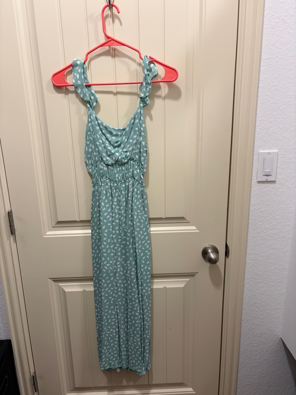 Sleeveless Mint Green Polka Dot Midi Dress with Tie Back